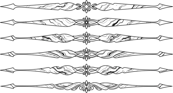 Set of six elegant marble texture dividers and decorative line separators transparent background