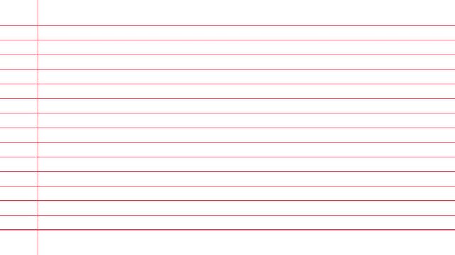Blank white worksheet exercise book, lined notebook paper, Motion graphics of blank page icon, white background notebook 4k quality animation video.