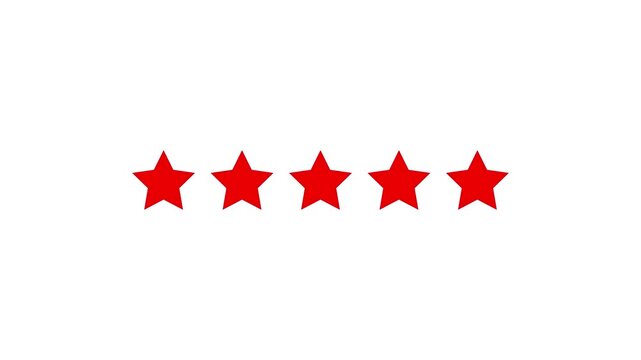 Five star rating icon animated video, animation video isolated on alpha channel background. Animated of 5 stars rating. Motion graphics of review concept ,4k quality star animation video.