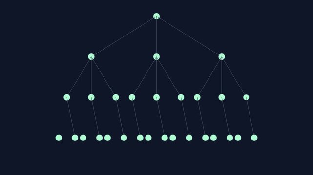 Data tree network structure animation: hierarchical system flow and digital connectivity concept 4k hierarchy