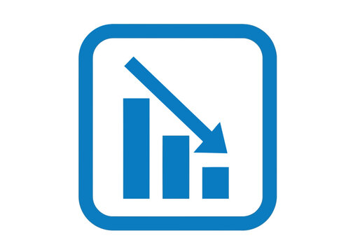 A really important facebook blue bar chart silhouette icon with downward trend arrow silhouette in a square