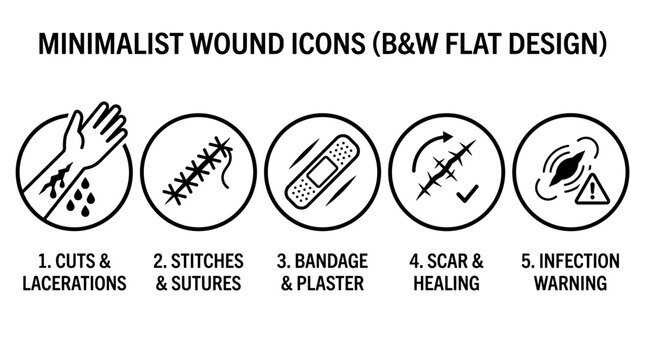 Medical Wound Care and Injury Treatment Set Icons