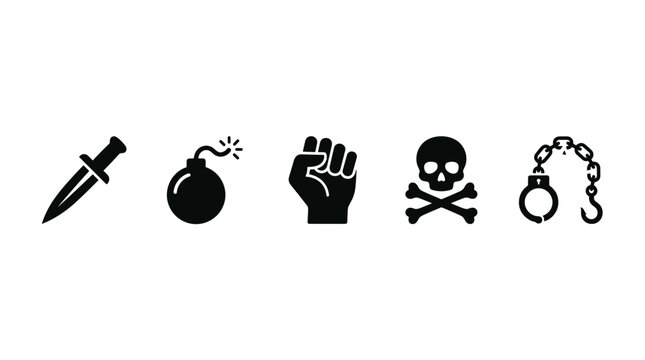 Set of Crime and Danger Black Silhouette Icons