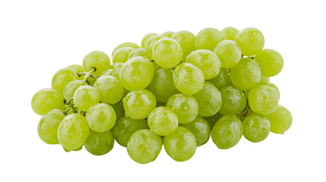 Fresh green grapes cluster, isolated on transparent background