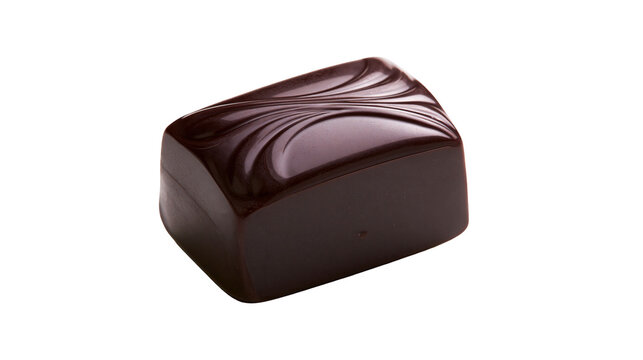 Dark chocolate praline with elegant swirl pattern, isolated on transparent background