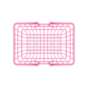 Pink shopping basket in the mall, market hand drawn illustration on transparent background