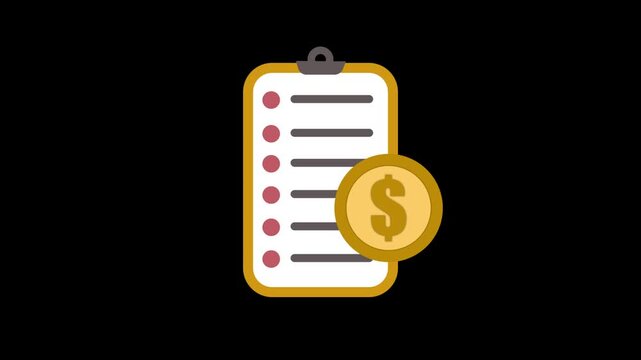 Financial Checklist and savings coin animation. Clipboard featuring a checklist and a gold coin. Finance, budget planning, savings concept animation.