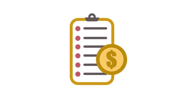 Financial Checklist and savings coin animation. Clipboard featuring a checklist and a gold coin. Finance, budget planning, savings concept animation.