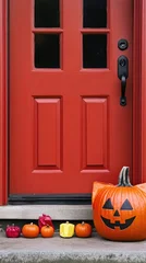Pumpkins near the door during Halloween season © Hope