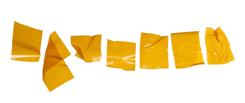 Set yellow adhesive repair tape flying, isolated on white background, design element, clipping path