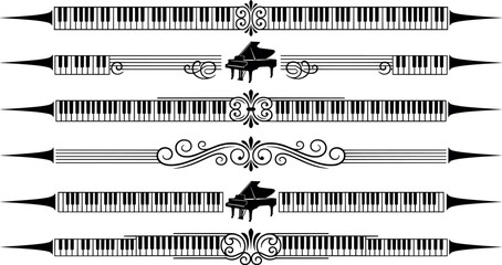 Collection of piano keyboard dividers and grand piano decorative elements transparent background © SampaRani