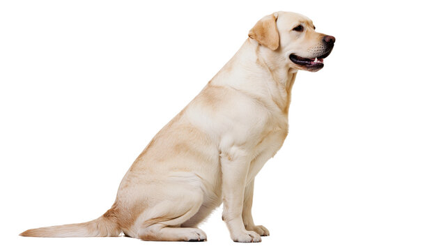 Golden Labrador Retriever dog sitting attentively, isolated on transparent background