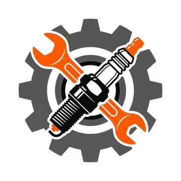 Repairing Engine Components with Wrench and Spark Plug on Gear