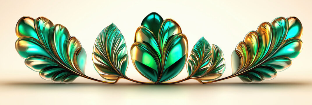 Symmetrical Fan Of Shiny Leaves, Premium Packaging Featuring Polished Metallic Leaf Motif Details