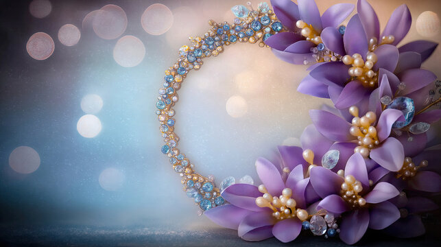 Beautiful Flower Circle With Pearls, Delicate Floral Ring With Pearl Accents Against Soft Background