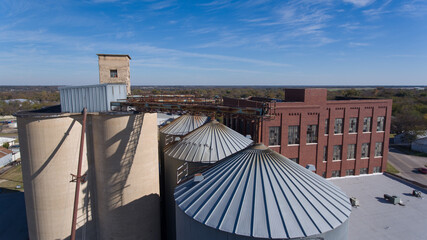 Aerial View of Historic McKinney Flour Mill Grain Silos in McKinney Texas © TheQuietArchive