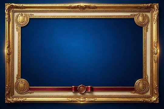 Regal certificate background with a deep royal blue gradient and ornate golden frame for official diplomas, awards, and luxury templates