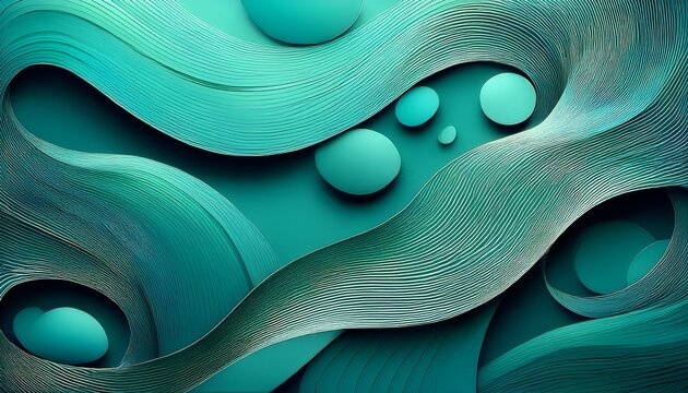 Abstract Teal Background With Flowing Lines And Oval Shapes