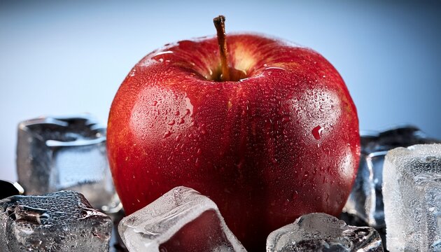Red Apple With Ice And Water Drops