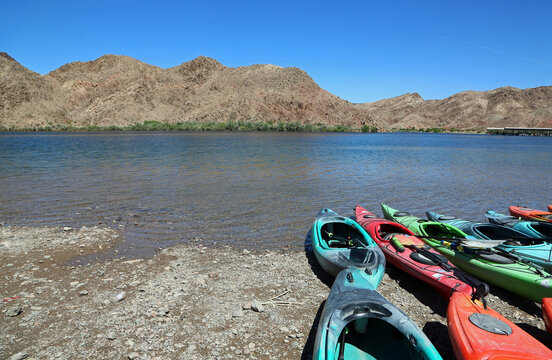 Kayaks waiting - Colorado River, Arizona