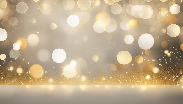 Abstract Golden Circles Glow Lights Bokeh Effect Blurred White And Grey Background Luxury Style Christmas Winter Festive Backdrop