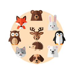 Fototapeta premium Cute Woodland Animals Collection Flat Design Vector Illustration
