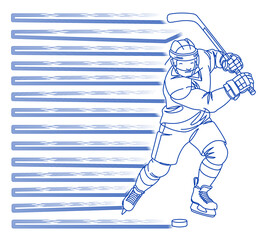 Obraz premium Ice hockey player illustration running over clean striped horizontal motion lines background. A sharp fan design perfect for apparel, sublimation prints and merchandise.