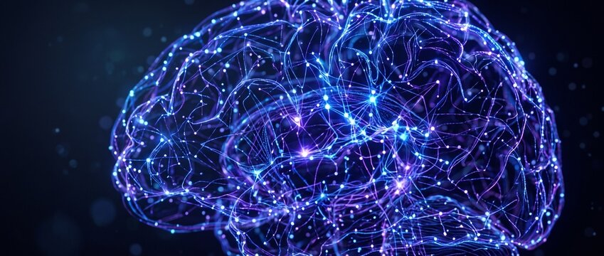 Artificial Intelligence Brain with Glowing Neural Network and Data Connections - Abstract Technology Concept