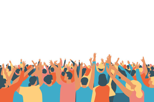 Crowd of people with hands raised