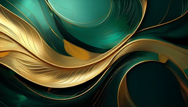 Elegant Abstract Composition In Gold And Green