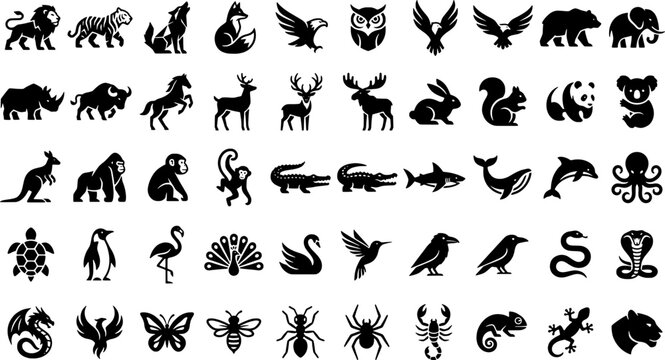 Black silhouettes of various animals