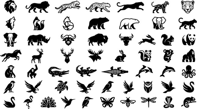 Black silhouettes of various animals