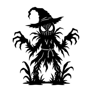 Halloween Scarecrow Monster Silhouette Isolated on White Background