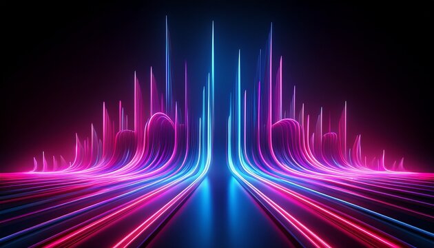 D Render Abstract Ascending Pink Blue Neon Lines Isolated On Black Background Digital Ultraviolet Wallpaper