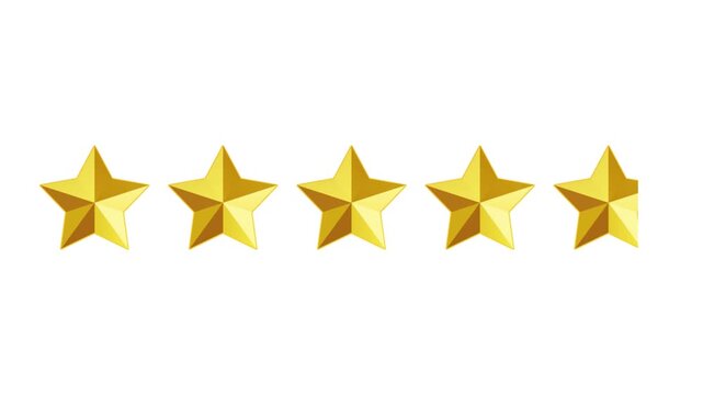 Five star rating animation on white background. VFX abstract loop video. Ultra HD. 