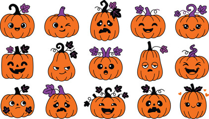 Fototapeta premium Halloween pumpkins with various emotions and expressions