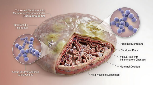 Transparent Human Placenta with Chorioamnionitis Inflammation and Group B Streptococcus Infection