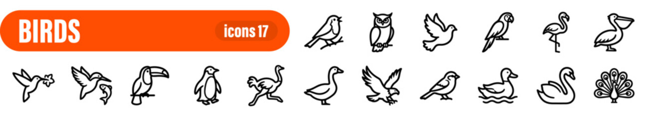 Obraz premium Birds and Wildlife Icon Set