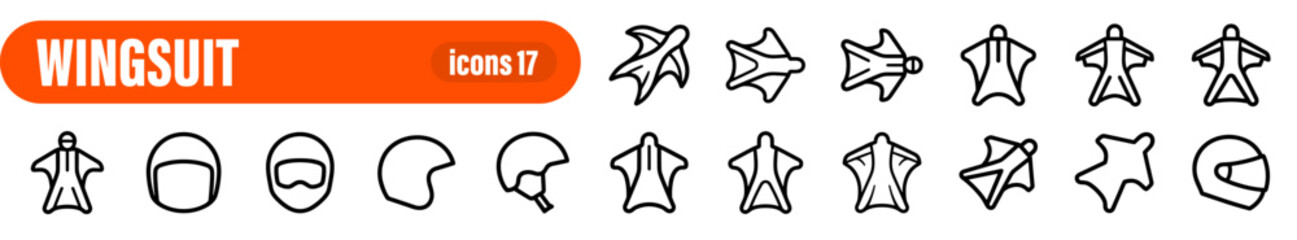 Set of Wingsuit and Skydiving Sports Outline Icons © liubomir118809