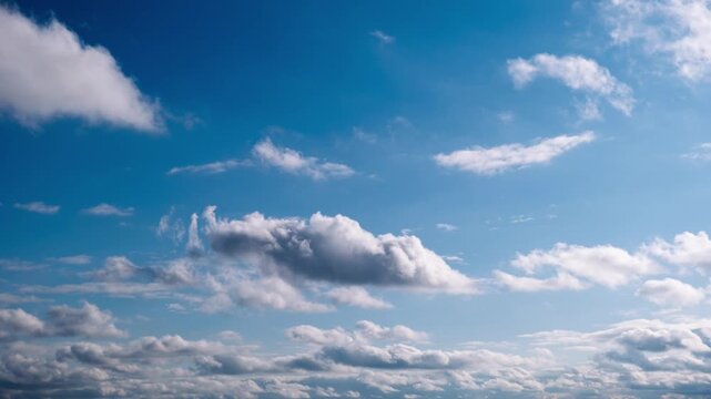 Timelapse shows dramatic storm clouds rapidly dissipating to reveal patches of bright blue sky. The weather transitions from overcast to clearer conditions with white puffs.