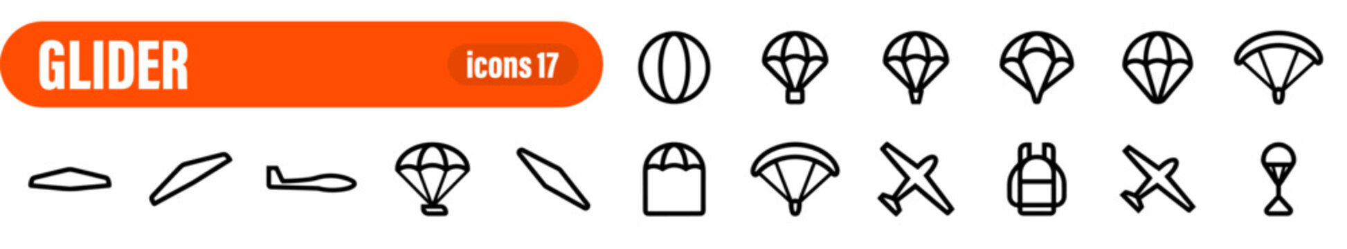 Glider, Aviation and Parachute Icons Set