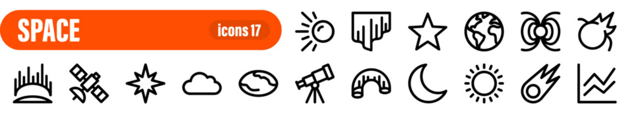 Set of 17 Space and Astronomy Line Icons © liubomir118809