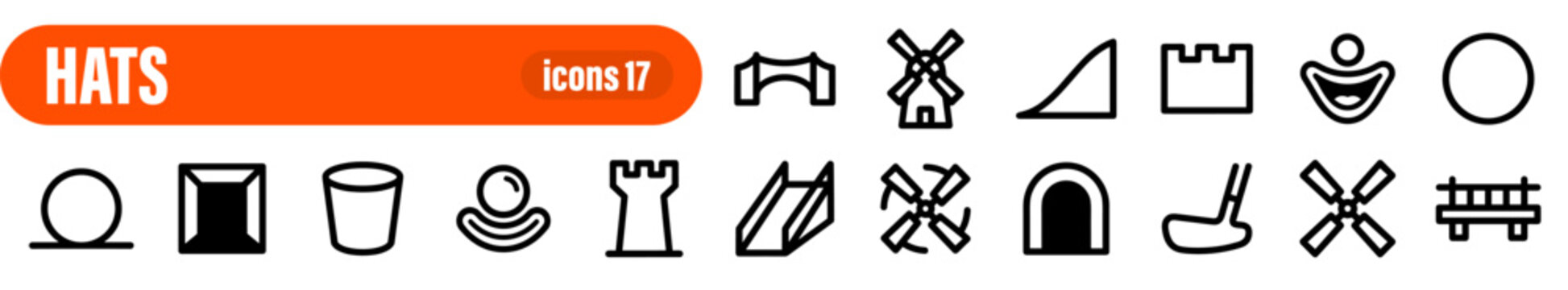 Hats and Various Accessories Linear Icon Set