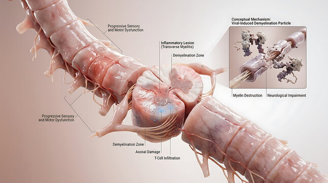 Transparent Human Spinal Cord with Transverse Myelitis and Viral Demyelination Inflammation