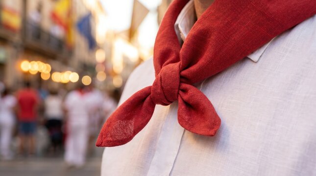 Man Wearing Red Neck Scarf In City Street For Fashion Concepts