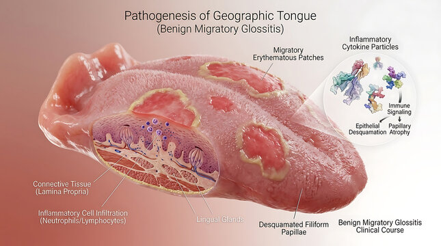 Transparent Human Tongue with Geographic Tongue and Inflammatory Cytokine Benign Glossitis