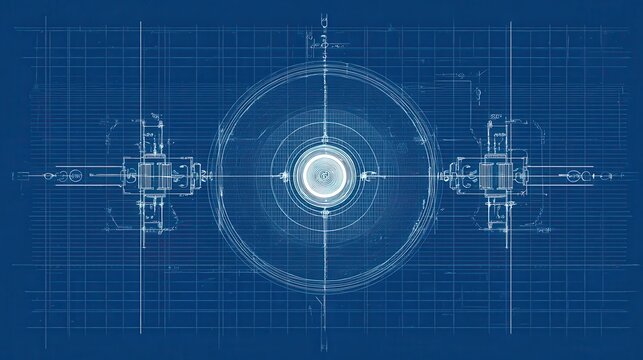 Blueprint diagram of an electromagnetic coil with axle assembly. AI generated image