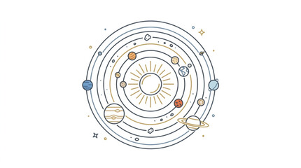 Stylized Solar System Diagram with Planets Orbiting Sun. © skuy