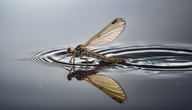 Mayfly On Smooth Gray Water