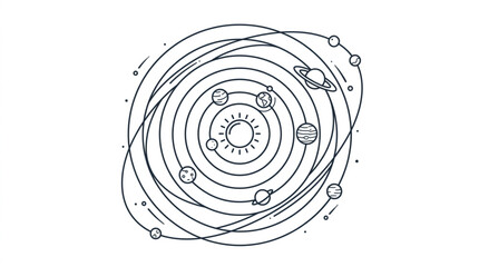 Stylized Illustration of a Solar System with Planets Orbiting the Sun. © dips